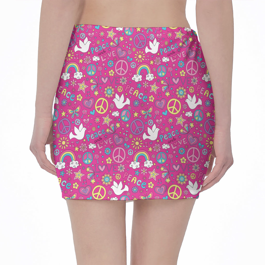 Girly Peace Sign And Love Pattern Print Pencil Mini Skirt