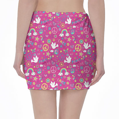 Girly Peace Sign And Love Pattern Print Pencil Mini Skirt