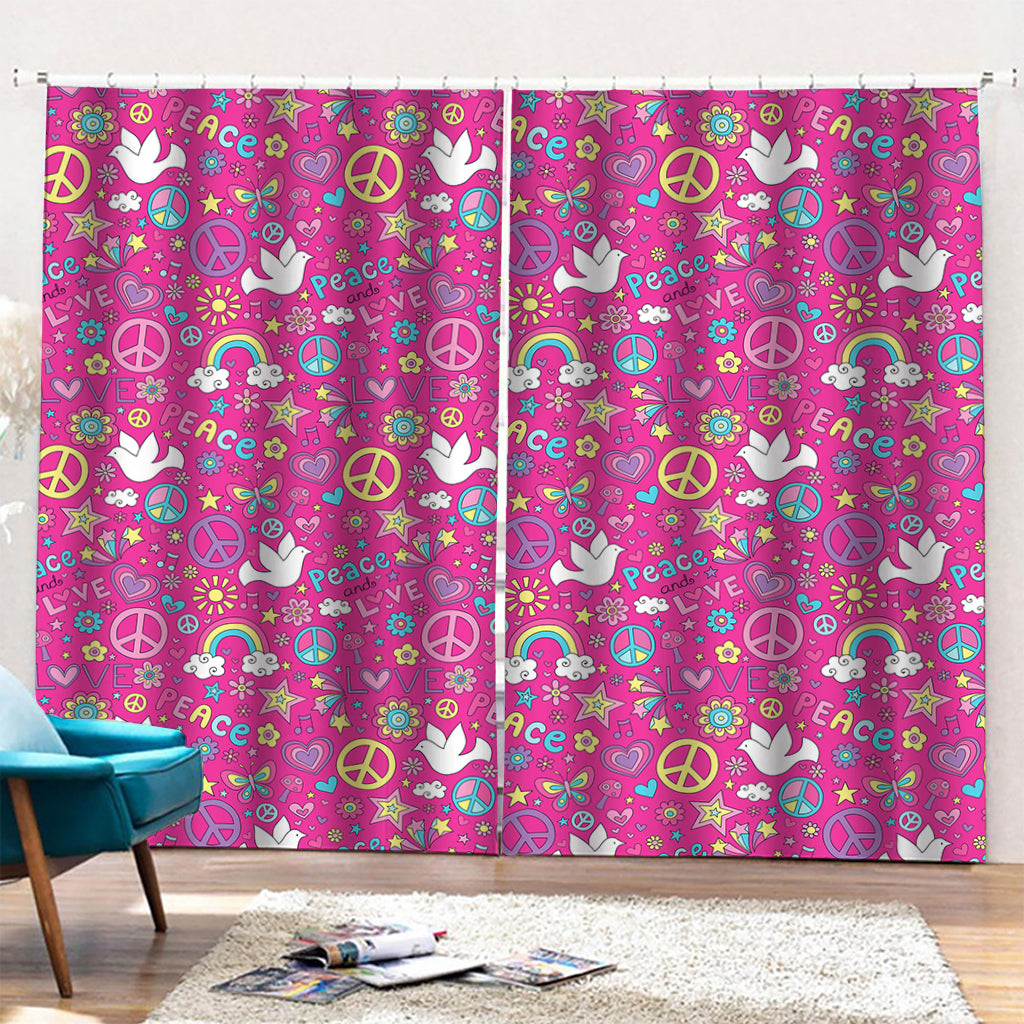 Girly Peace Sign And Love Pattern Print Pencil Pleat Curtains