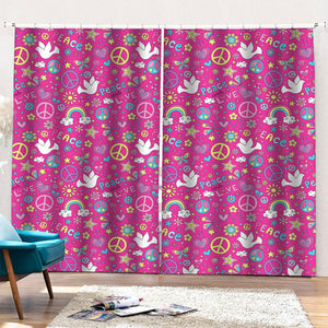 Girly Peace Sign And Love Pattern Print Pencil Pleat Curtains