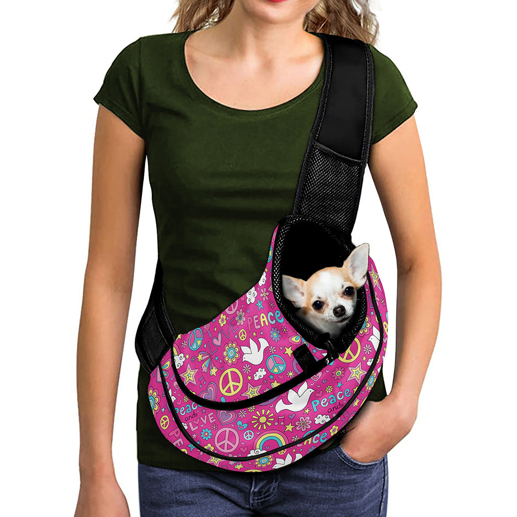 Girly Peace Sign And Love Pattern Print Pet Sling Carrier