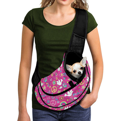 Girly Peace Sign And Love Pattern Print Pet Sling Carrier