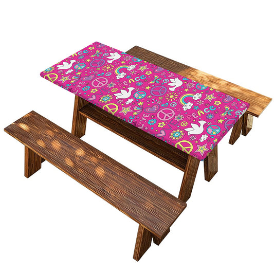 Girly Peace Sign And Love Pattern Print Picnic Table Cover