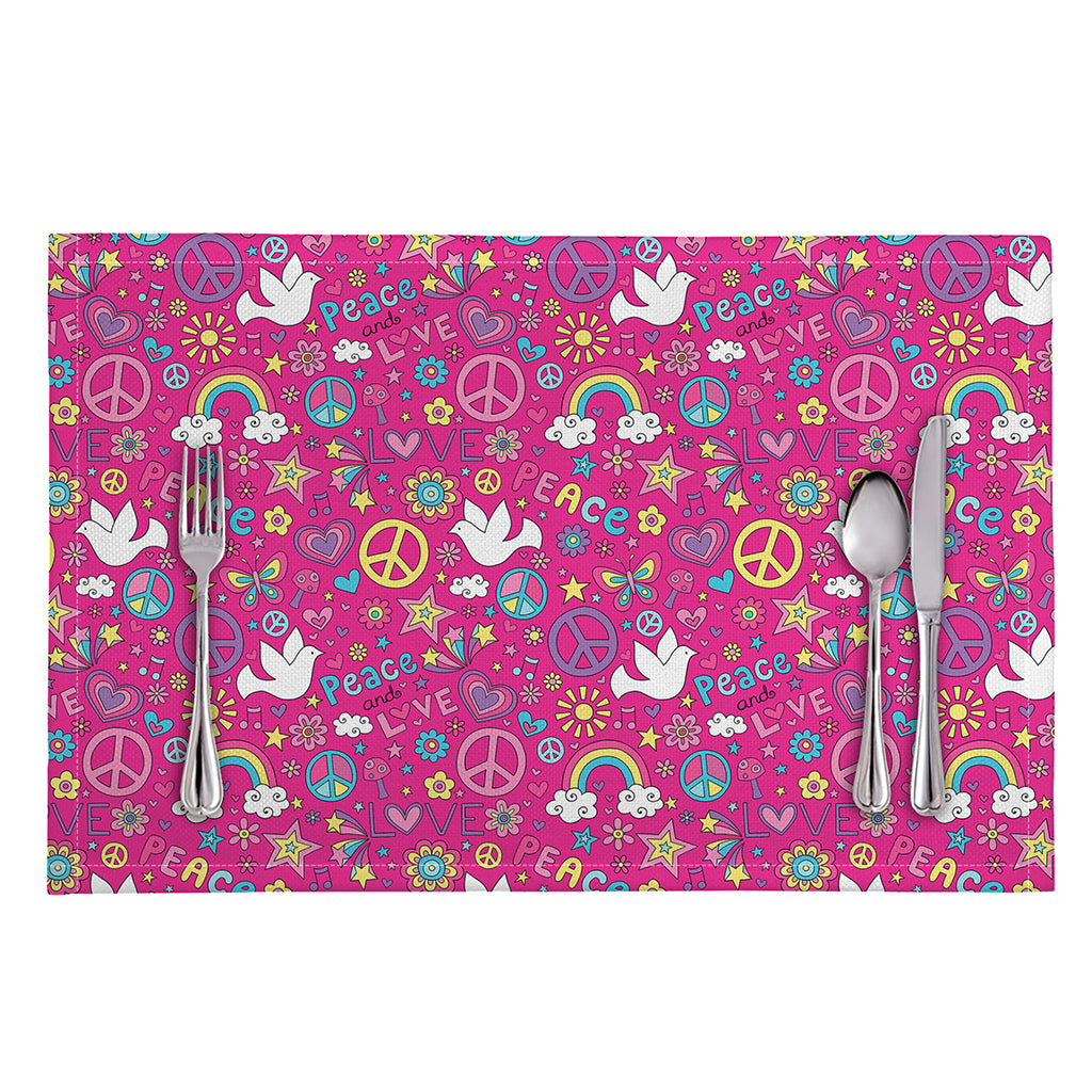 Girly Peace Sign And Love Pattern Print Placemat