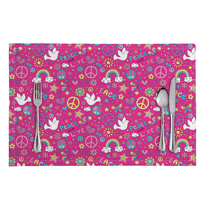 Girly Peace Sign And Love Pattern Print Placemat
