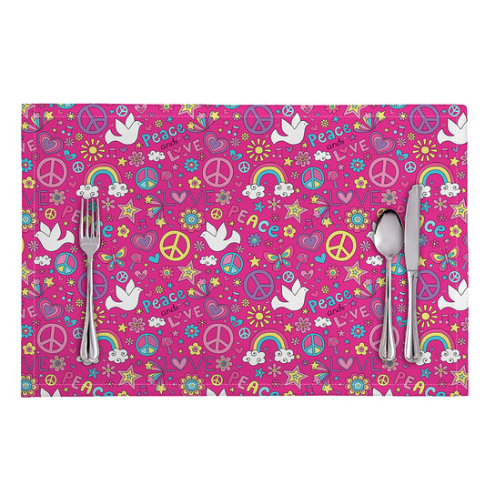 Girly Peace Sign And Love Pattern Print Placemat