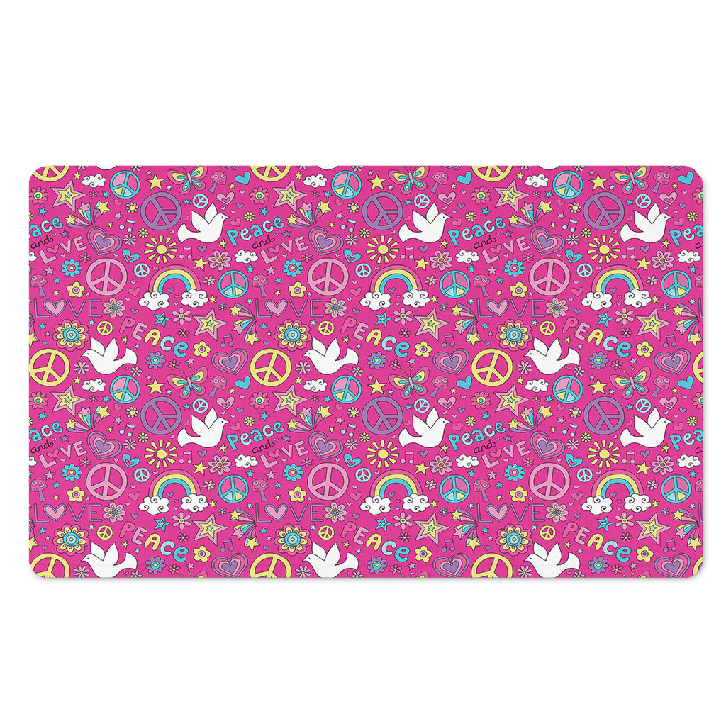 Girly Peace Sign And Love Pattern Print Polyester Doormat