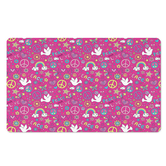 Girly Peace Sign And Love Pattern Print Polyester Doormat