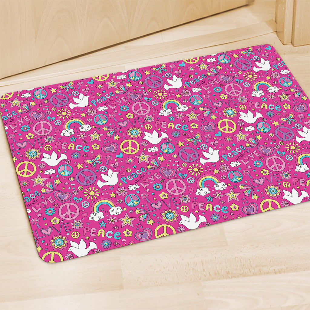 Girly Peace Sign And Love Pattern Print Polyester Doormat