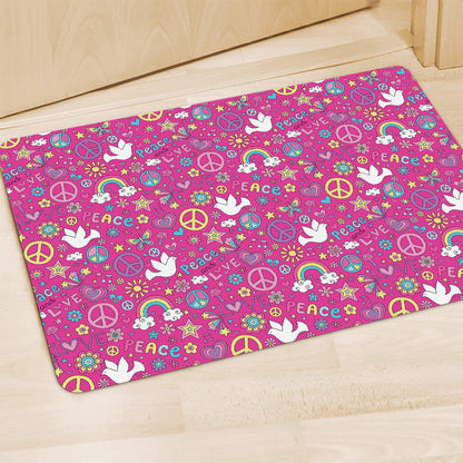 Girly Peace Sign And Love Pattern Print Polyester Doormat