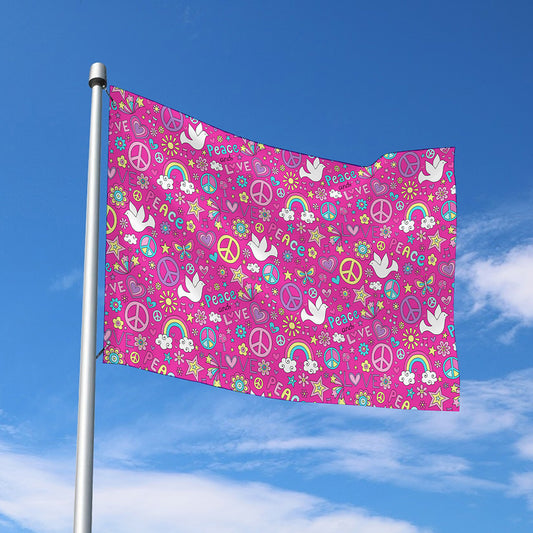 Girly Peace Sign And Love Pattern Print Polyester Flag