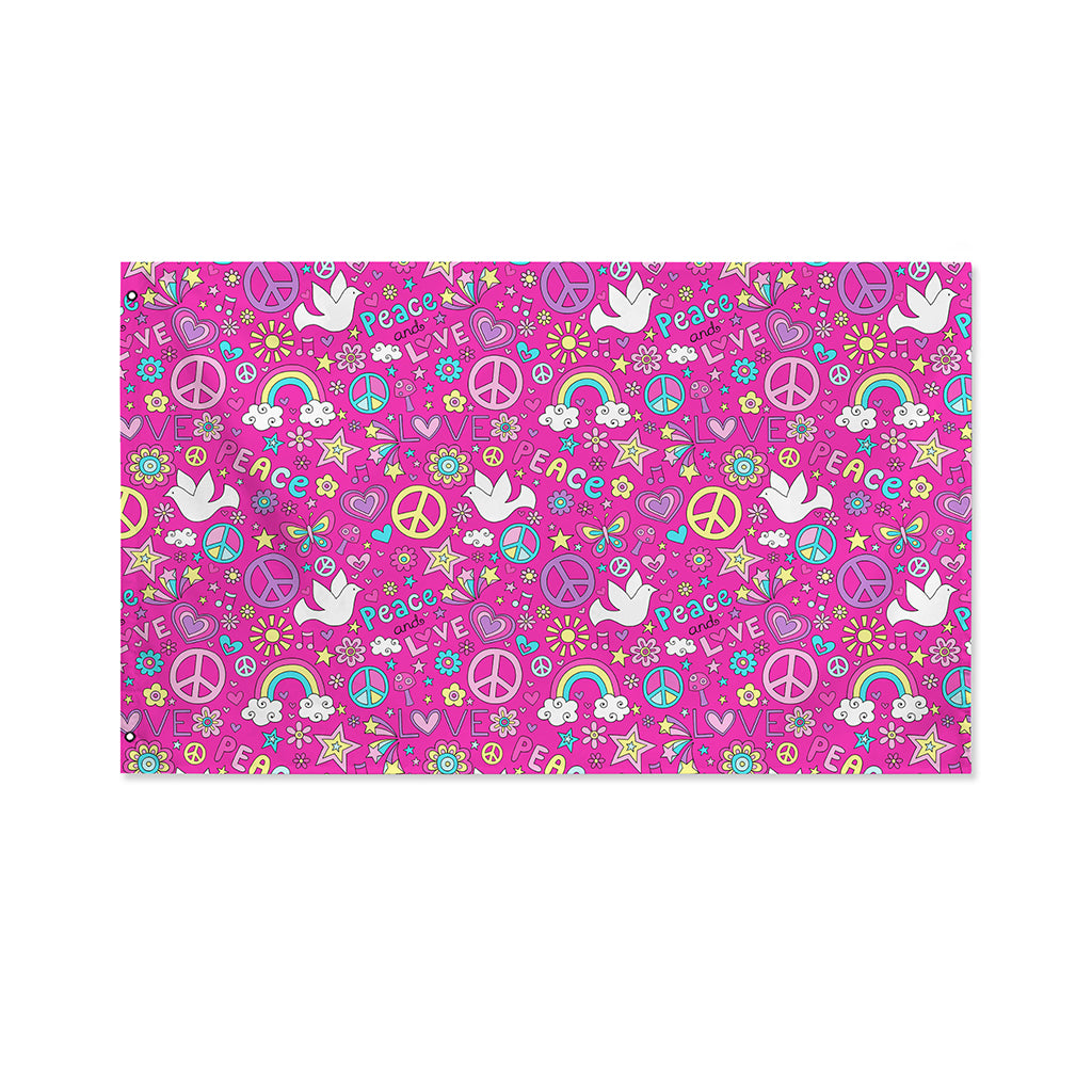 Girly Peace Sign And Love Pattern Print Polyester Flag
