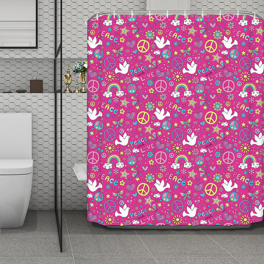 Girly Peace Sign And Love Pattern Print Polyester Shower Curtain
