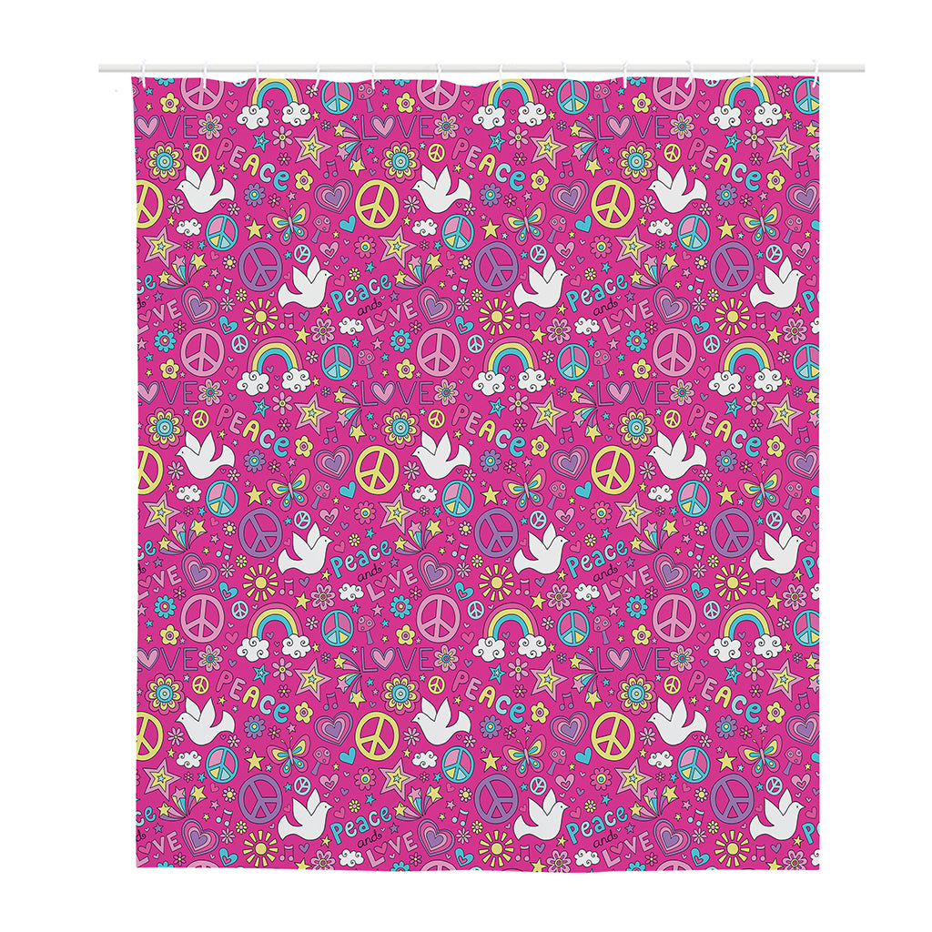 Girly Peace Sign And Love Pattern Print Polyester Shower Curtain