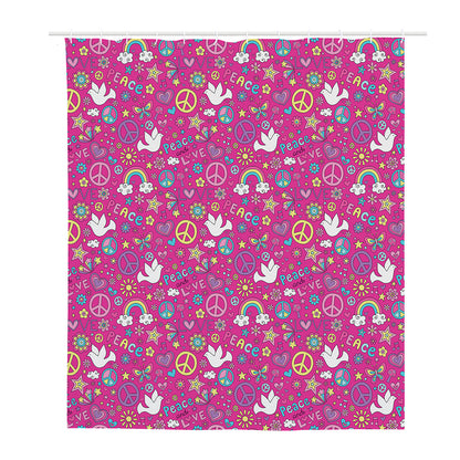 Girly Peace Sign And Love Pattern Print Polyester Shower Curtain