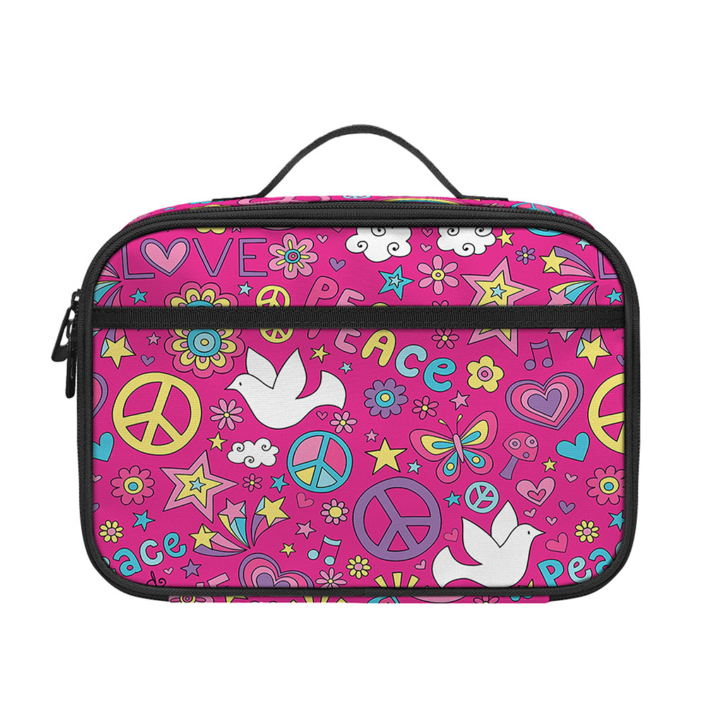 Girly Peace Sign And Love Pattern Print Portable Lunch Bag