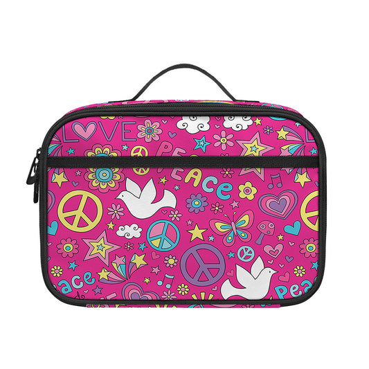 Girly Peace Sign And Love Pattern Print Portable Lunch Bag