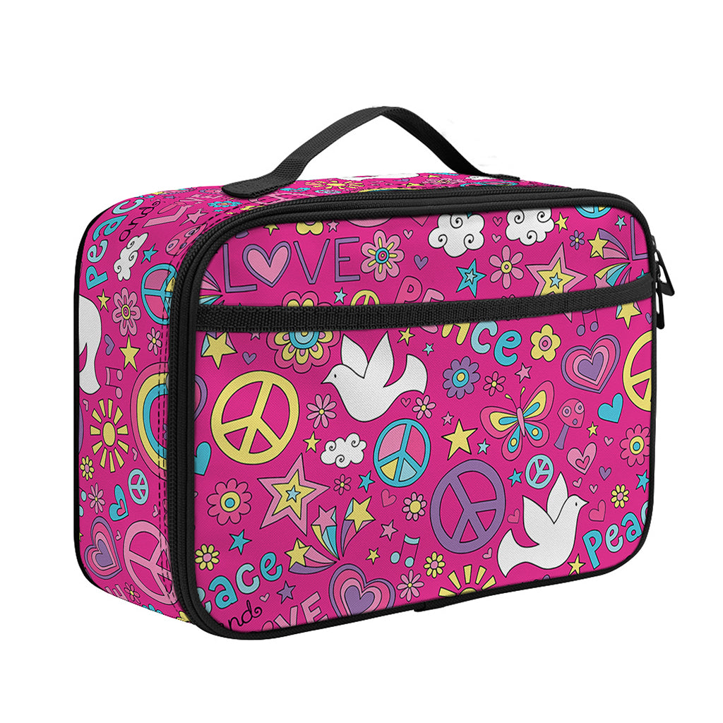 Girly Peace Sign And Love Pattern Print Portable Lunch Bag