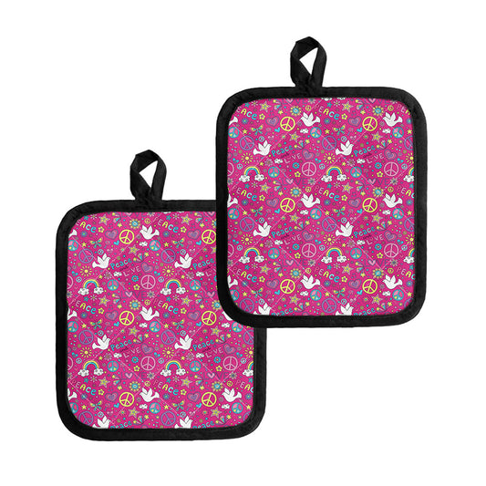 Girly Peace Sign And Love Pattern Print Pot Holders