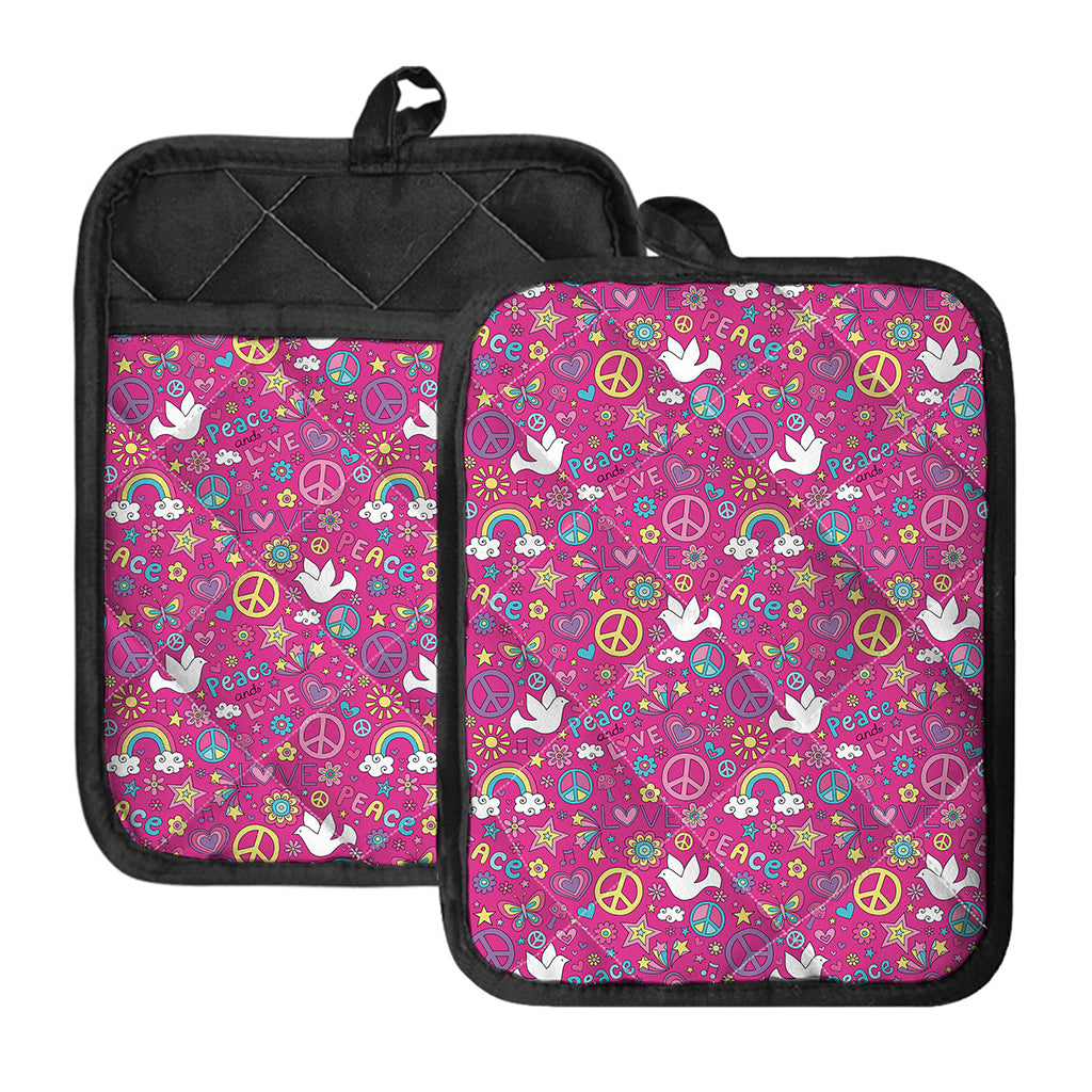 Girly Peace Sign And Love Pattern Print Pot Holders With Pocket