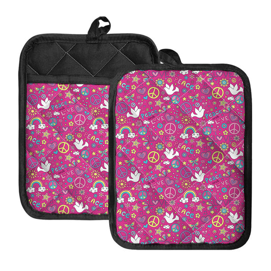 Girly Peace Sign And Love Pattern Print Pot Holders With Pocket