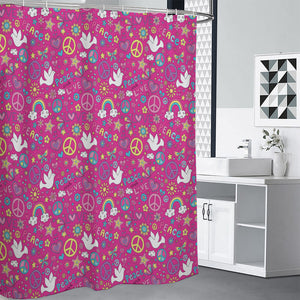 Girly Peace Sign And Love Pattern Print Premium Shower Curtain