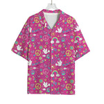 Girly Peace Sign And Love Pattern Print Rayon Hawaiian Shirt
