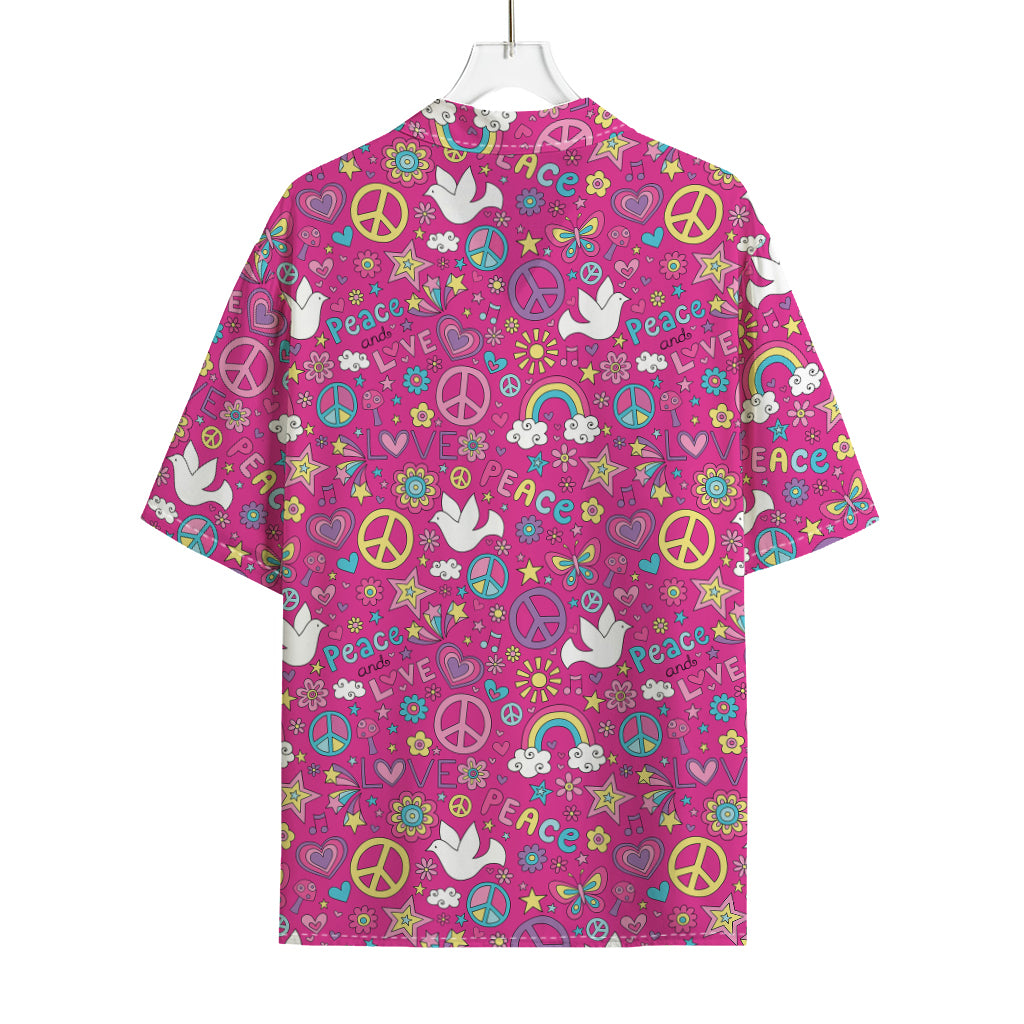 Girly Peace Sign And Love Pattern Print Rayon Hawaiian Shirt