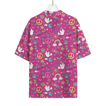 Girly Peace Sign And Love Pattern Print Rayon Hawaiian Shirt