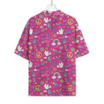 Girly Peace Sign And Love Pattern Print Rayon Hawaiian Shirt