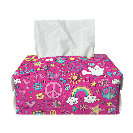 Girly Peace Sign And Love Pattern Print Rectangle Tissue Box Cover