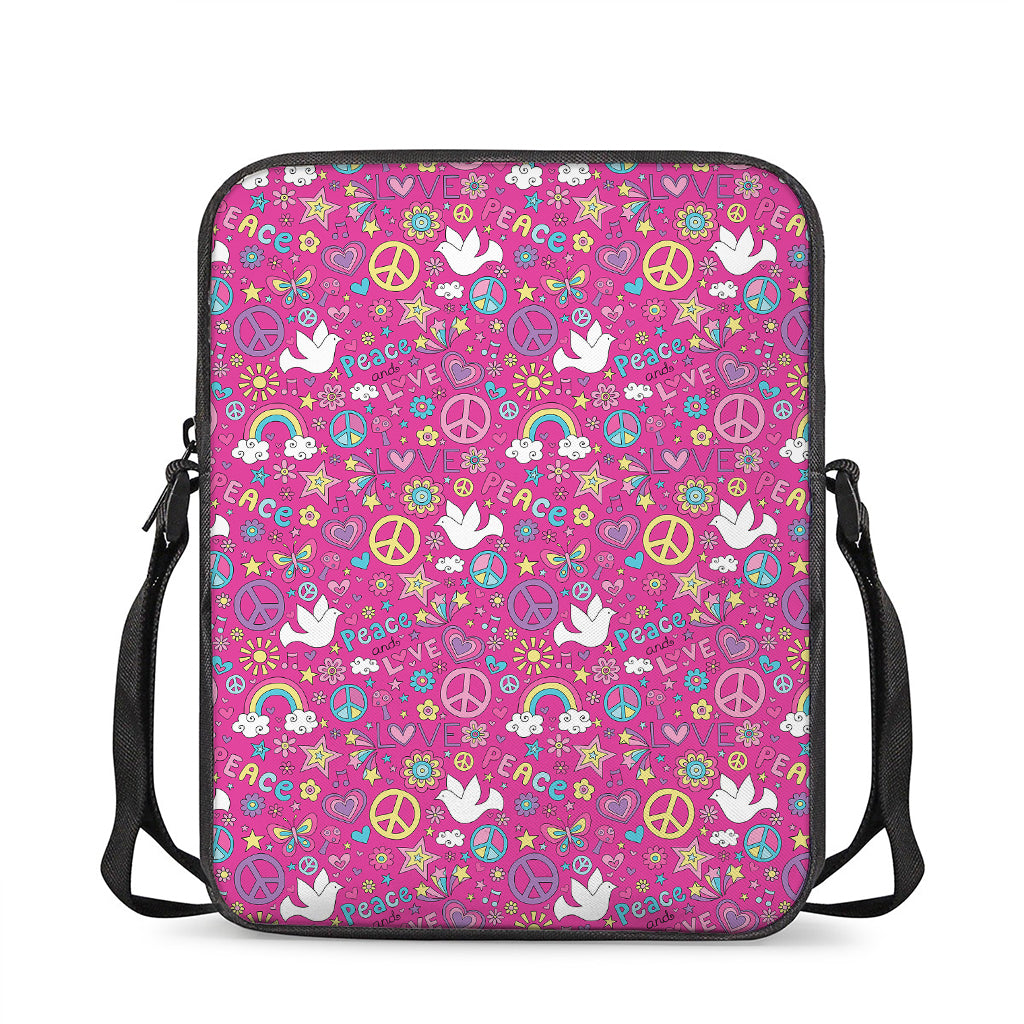Girly Peace Sign And Love Pattern Print Rectangular Crossbody Bag