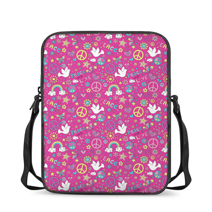 Girly Peace Sign And Love Pattern Print Rectangular Crossbody Bag