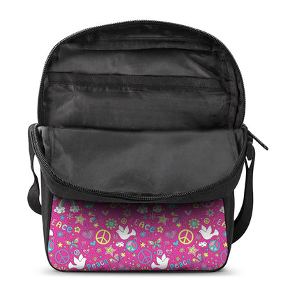 Girly Peace Sign And Love Pattern Print Rectangular Crossbody Bag