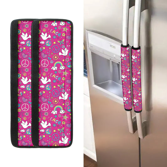 Girly Peace Sign And Love Pattern Print Refrigerator Handle Covers