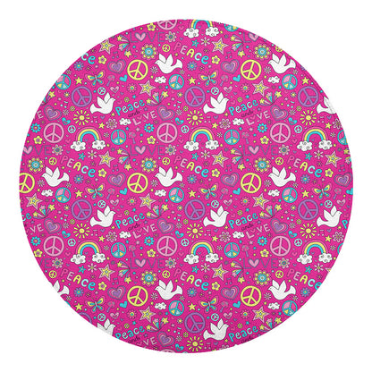 Girly Peace Sign And Love Pattern Print Round Blanket