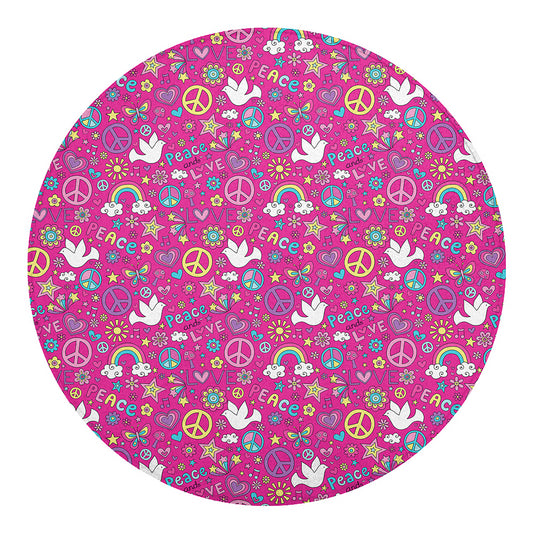 Girly Peace Sign And Love Pattern Print Round Blanket