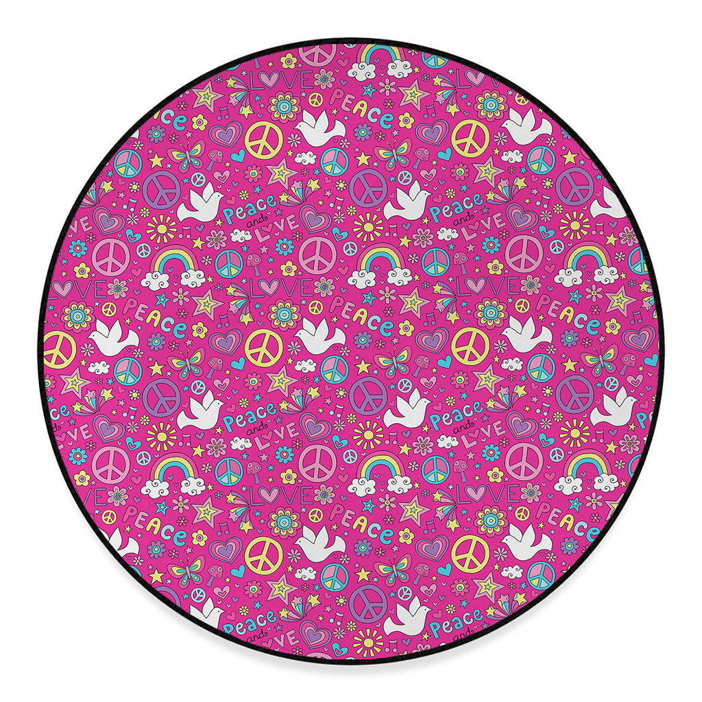 Girly Peace Sign And Love Pattern Print Round Floor Mat