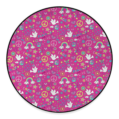 Girly Peace Sign And Love Pattern Print Round Floor Mat