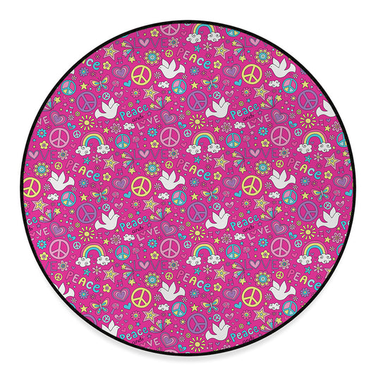 Girly Peace Sign And Love Pattern Print Round Floor Mat