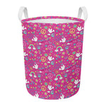 Girly Peace Sign And Love Pattern Print Round Laundry Basket