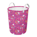 Girly Peace Sign And Love Pattern Print Round Laundry Basket