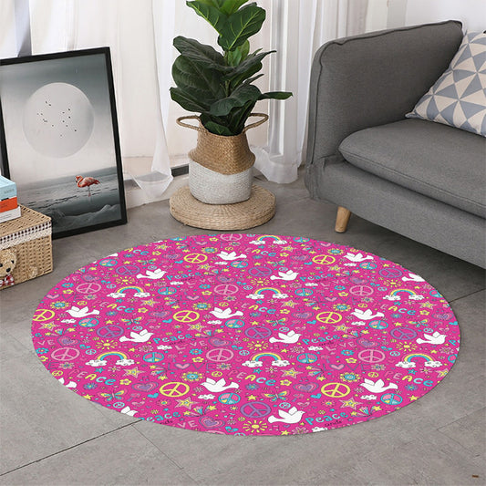 Girly Peace Sign And Love Pattern Print Round Rug