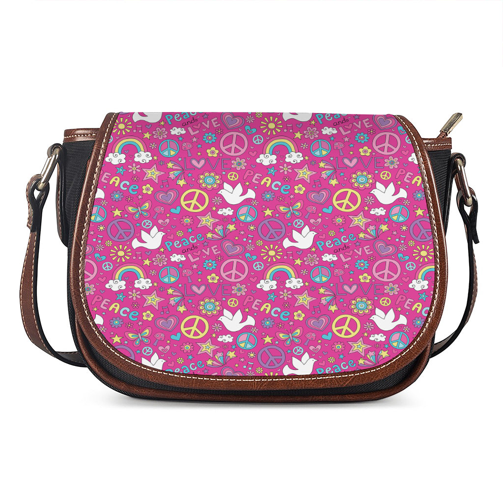 Girly Peace Sign And Love Pattern Print Saddle Bag