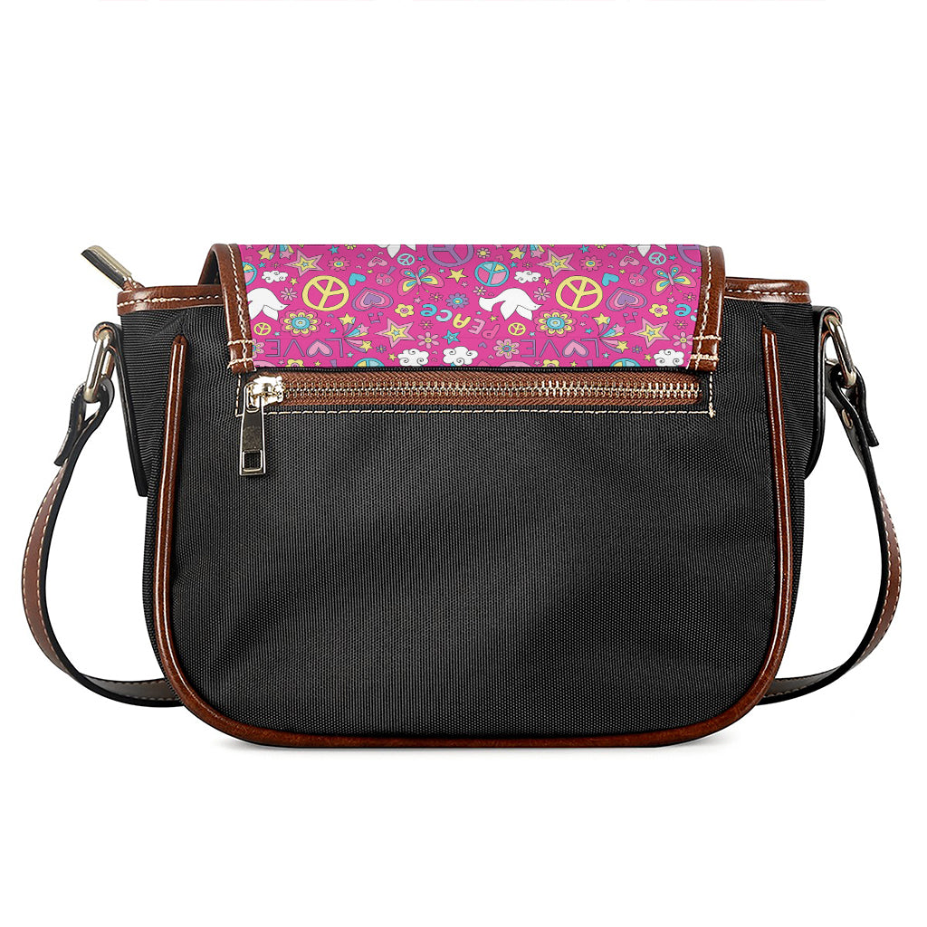 Girly Peace Sign And Love Pattern Print Saddle Bag