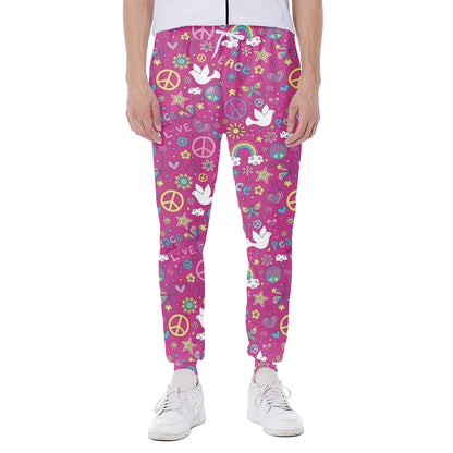 Girly Peace Sign And Love Pattern Print Scuba Joggers