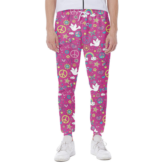 Girly Peace Sign And Love Pattern Print Scuba Joggers