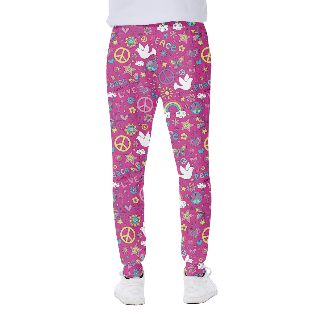 Girly Peace Sign And Love Pattern Print Scuba Joggers