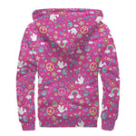 Girly Peace Sign And Love Pattern Print Sherpa Lined Zip Up Hoodie