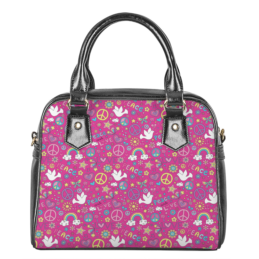 Girly Peace Sign And Love Pattern Print Shoulder Handbag